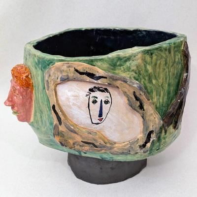 1990's Hand-Crafted Art Pottery Face Vase
