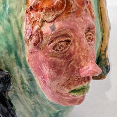 1990's Hand-Crafted Art Pottery Face Vase