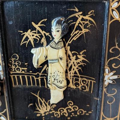 1950s Vintage Chinese Black Lacquer Jewelry Armoire Chest