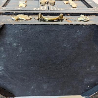 1950s Vintage Chinese Black Lacquer Jewelry Armoire Chest