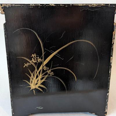 1950s Vintage Chinese Black Lacquer Jewelry Armoire Chest