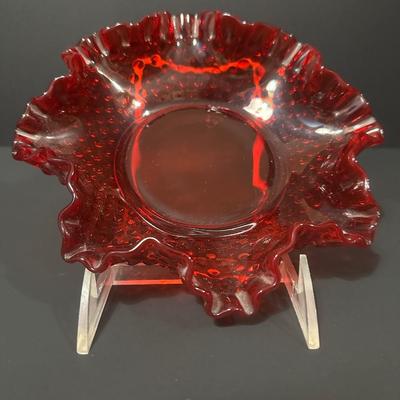 Red Hobnail Ruffled Candy Dish