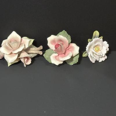 Lot of 3 Vintage Bisque Flowers