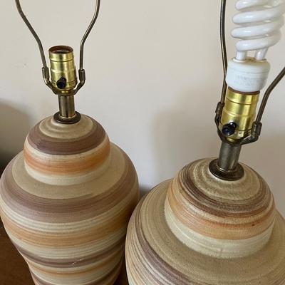 Pair of Mid-Century Modern Striped Pottery Table Lamps (P-RG)