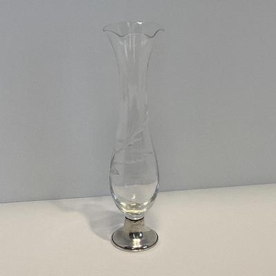 CUT GLASS WIGHTED STERLING BUD VASE