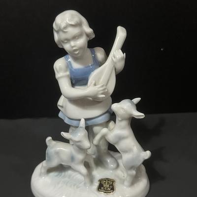 Vintage Gerold & Co. Porcelain Bavarian Girl with Lambs Figurine-