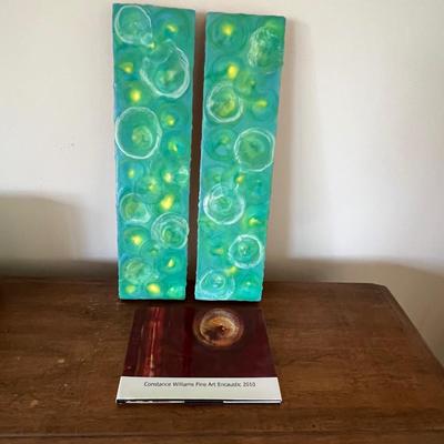 Pair of Encaustic Paintings & Book Signed - Constance Williams (Asheville Artist) (P-RG)