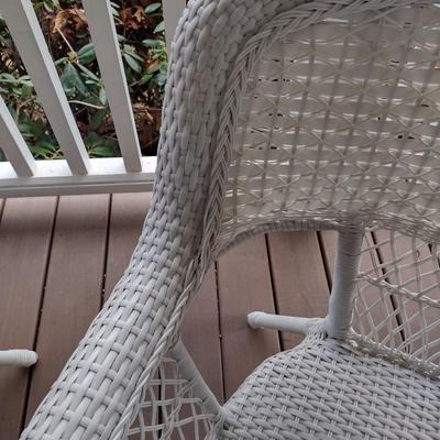 Pair of White Wicker Weave Patio Chairs