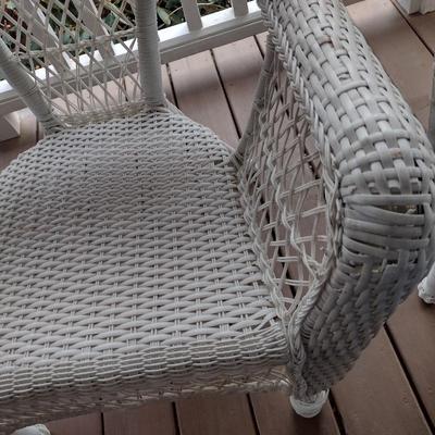 Pair of White Wicker Weave Patio Chairs