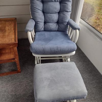 Wood Patio Glider Style Chair with Ottoman and Cushions Choice A