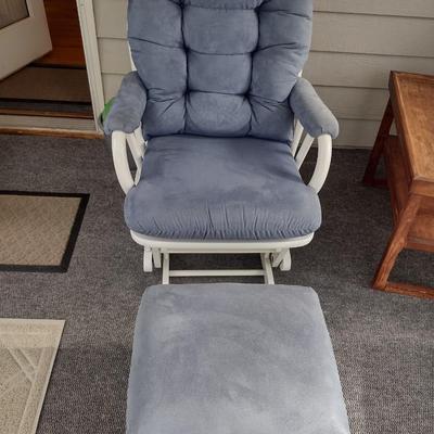 Wood Patio Glider Style Chair with Ottoman and Cushions Choice B