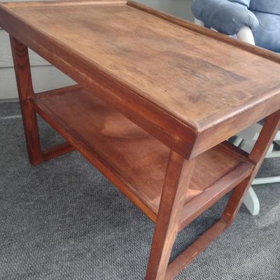 Solid Wood Double Tier Patio Side Table