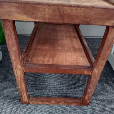 Solid Wood Double Tier Patio Side Table