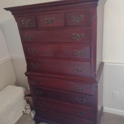Vintage Highboy Three Over Seven Mahogany Chest of Drawers