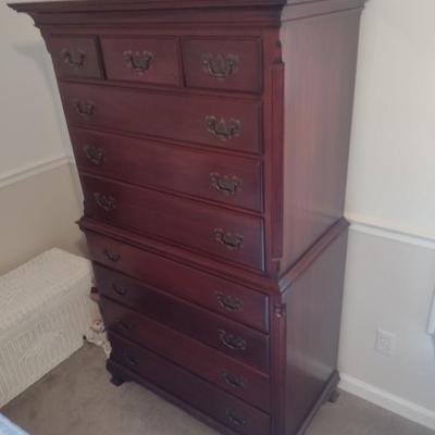 Vintage Highboy Three Over Seven Mahogany Chest of Drawers