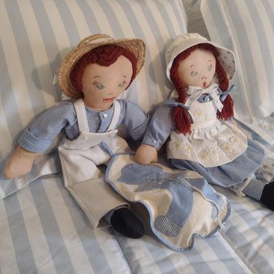 Pair of Hand-Crafted Farm Dressed Dolls