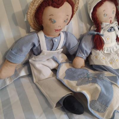 Pair of Hand-Crafted Farm Dressed Dolls