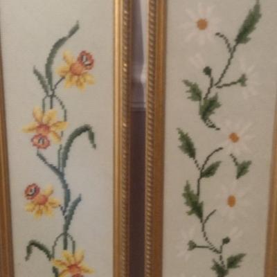 Pair of Vintage Framed Needlework Wall Decor