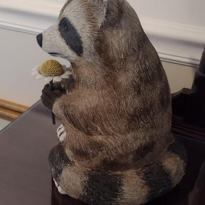 Cute Resin Raccoon Statuette with Dandelion