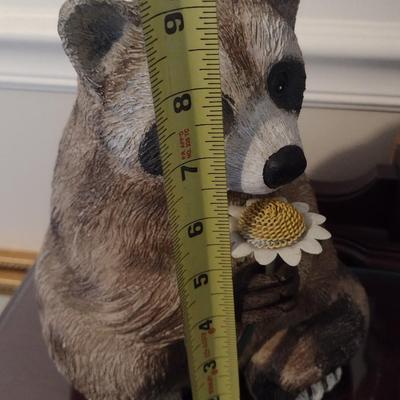 Cute Resin Raccoon Statuette with Dandelion