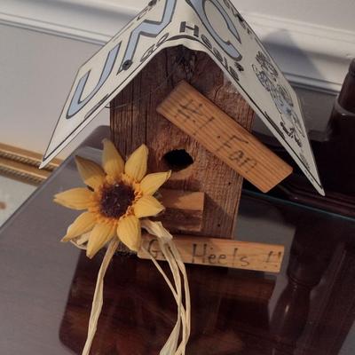 Hand-Crafted UNC Tarheels Wood Birdhouse with Tin Roof