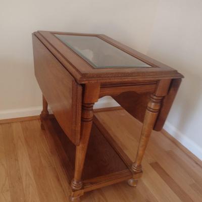 Solid Wood Drop Leaf Side Table with Glass Insert