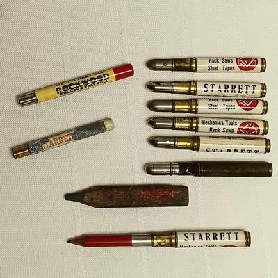 LOT:3: Vintage/Antique Office Supplies Including Ink Wells, Letter Holders. Bullet Pencils. Rolled Paper Dispenser and More