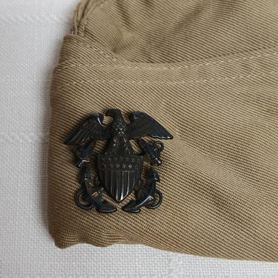 LOT:7: Vintage Militaria Including Garrison Caps, Metals, Patch, Pins and More