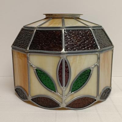 LOT:14: Collection of Stain Glass Art Pieces 2 Lamp Shades, a Teapot and a Panel