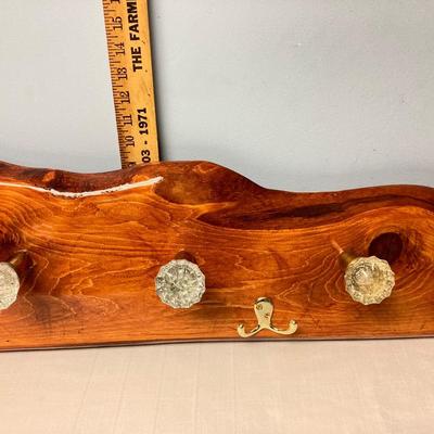 LOT 15: Hand Crafted Driftwood and Glass Door Knob Coat Rack