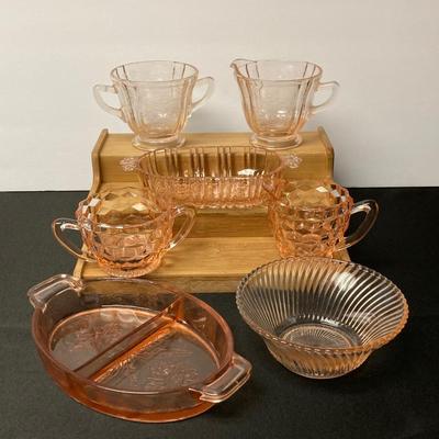 LOT 25: Collection of Pink Depression Glass - Cream & Sugar Bowls, 