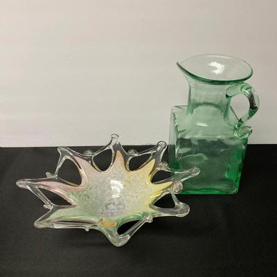 LOT 26: Murano Glass Bowl and Clevenger Brothers Glassworks Pitcher