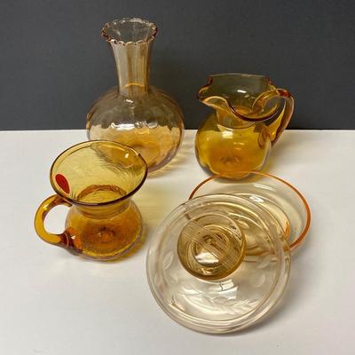 LOT 35: Amber / Yellow Glass Collection - Hand Blown, Depression and More