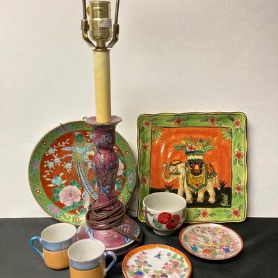 LOT 48: Hand Painted Collection of Plates, Cups and More