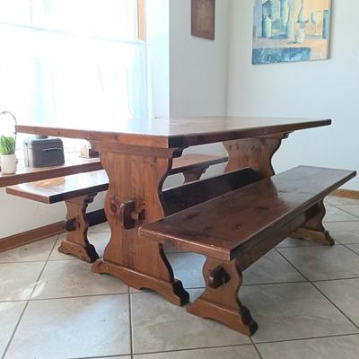 LOT 170K: Vintage Farmhouse Wooden Table with Benches