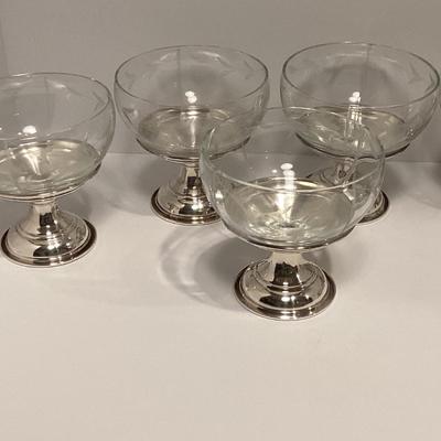 SET OF 8 STERLING SILVER BSE AND CUT GLSS SHERBET CUPS