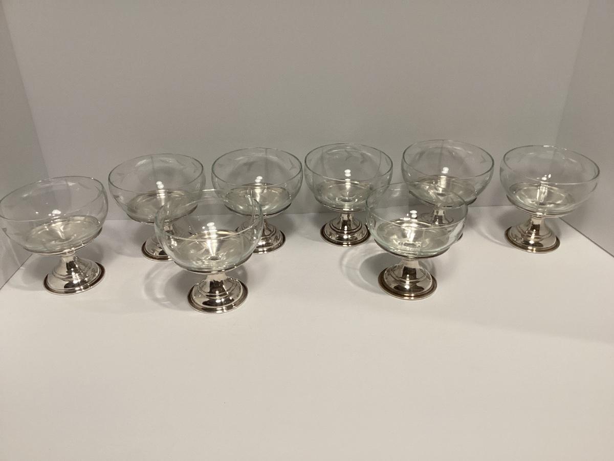 SET OF 8 STERLING SILVER BSE AND CUT GLSS SHERBET CUPS | EstateSales.org