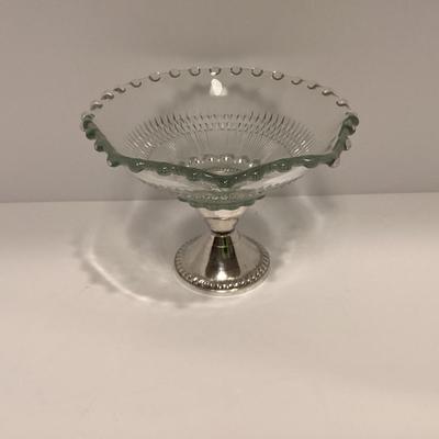 DUNCHIN WEIGHTED STERLING SILVER & GLASS CANDY / NUT DISH