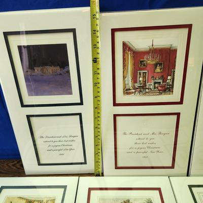 8 President Mrs. Reagan Holiday Cards 1981-1988 Matted Unframed