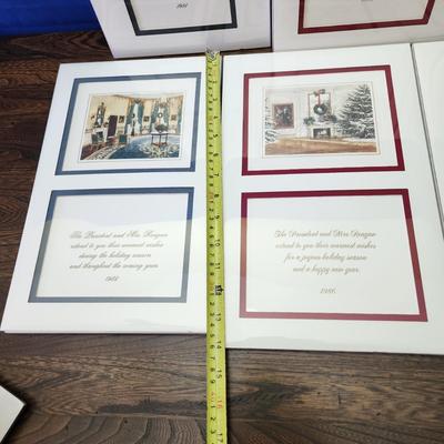 8 President Mrs. Reagan Holiday Cards 1981-1988 Matted Unframed