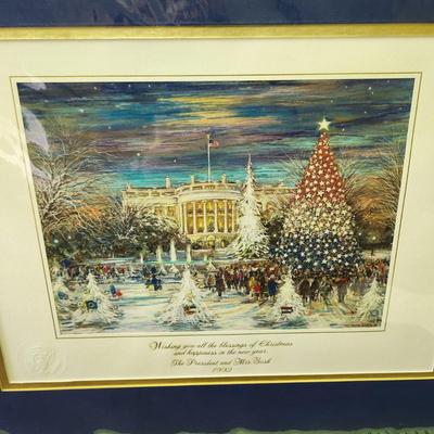 1992 President Bush and Mrs. Bush Framed Christmas card Matted