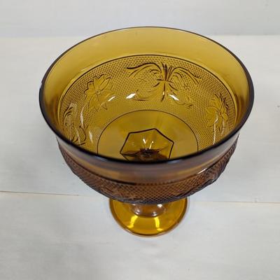 Tiara Glass Amber Candy Pedestal Dish