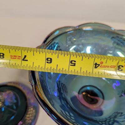 Iridescent Blue "Harvest Grape" Carnival Glass Candy Dish