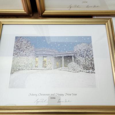 2003,2004,2005,2006 Framed Bush White House Christmas Cards