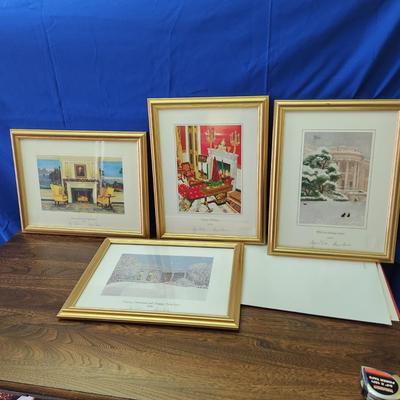 2003,2004,2005,2006 Framed Bush White House Christmas Cards