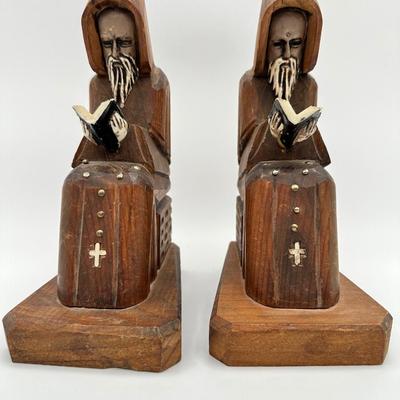 Vintage Hand Carved Friar Priest Bookends