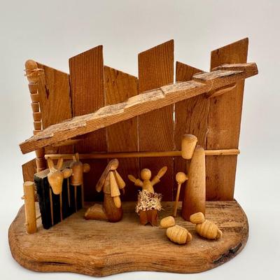 Vintage Wood hand carved Nativity Set