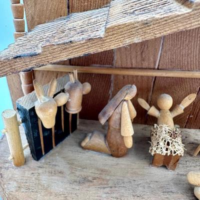 Vintage Wood hand carved Nativity Set