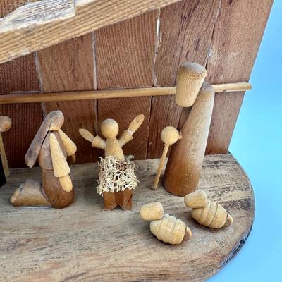 Vintage Wood hand carved Nativity Set