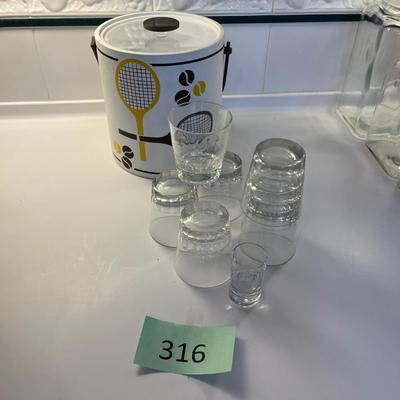 Vintage ice bucket w/ drinking glasses